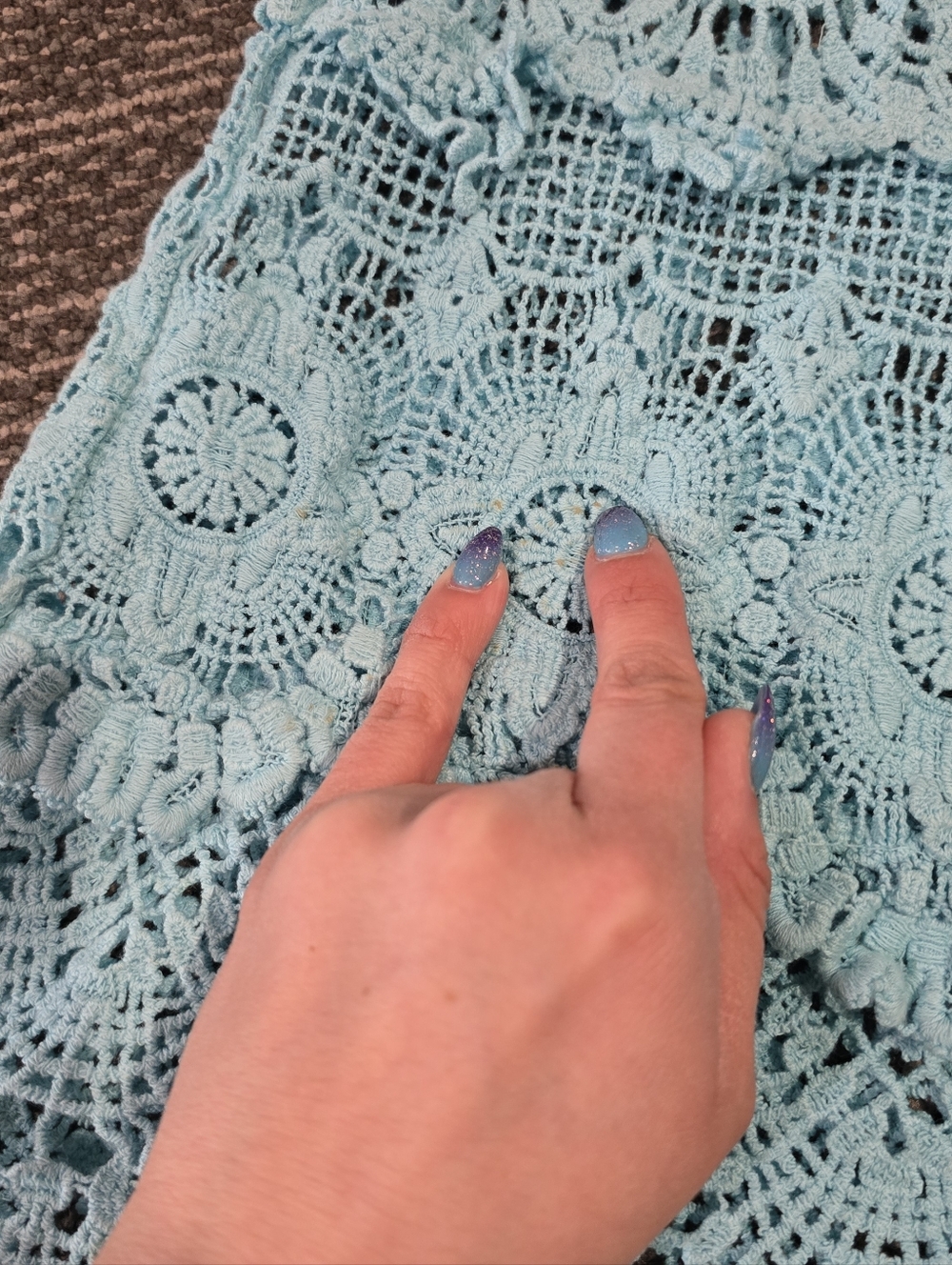 Mahina Crochet Lace Boho Tank Top Blue S/M - Picture 4 of 9